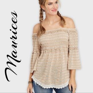 MAURICES stripe smocked off the shoulder top